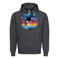 Smoke Orca Killer Whale Starry Night Impressionist Dog Art By Aja Zipper Hoodie - PixelFlow