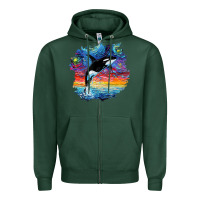 Sports Green Orca Killer Whale Starry Night Impressionist Dog Art By Aja Zipper Hoodie - PixelFlow
