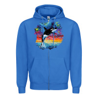 True Royal Orca Killer Whale Starry Night Impressionist Dog Art By Aja Zipper Hoodie - PixelFlow