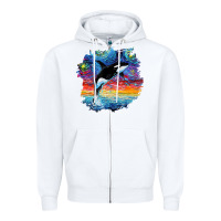White Orca Killer Whale Starry Night Impressionist Dog Art By Aja Zipper Hoodie - PixelFlow