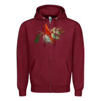 Burgundy wild red cardinal bird long sleeve Zipper Hoodie - PixelFlow
