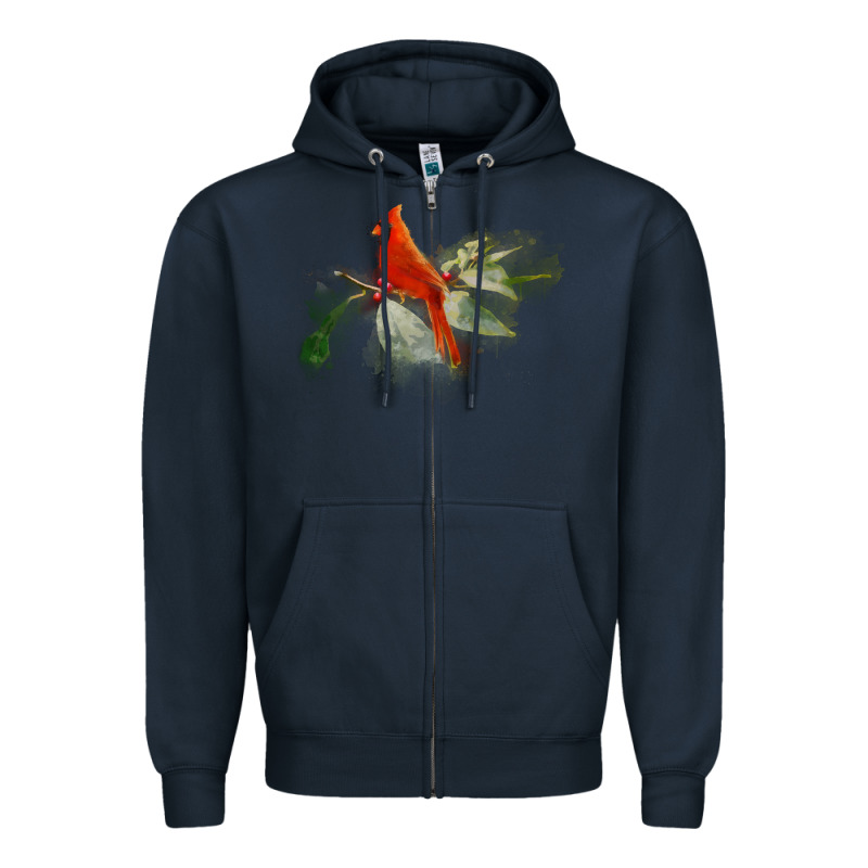 Wild Red Cardinal Bird Long Sleeve Zipper Hoodie by PixelFlow | Teevron