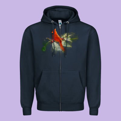 Wild Red Cardinal Bird Long Sleeve Zipper Hoodie Designed By Pixelflow