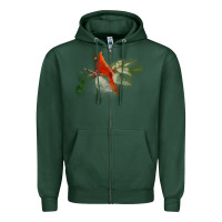 Sports Green wild red cardinal bird long sleeve Zipper Hoodie - PixelFlow