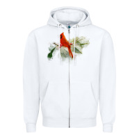 White wild red cardinal bird long sleeve Zipper Hoodie - PixelFlow
