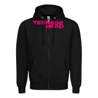 Black Teenage Head Print (Pink) Plain Zipper Hoodie - PixelFlow