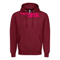 Burgundy Teenage Head Print (Pink) Plain Zipper Hoodie - PixelFlow