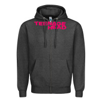 Charcoal Heather Teenage Head Print (Pink) Plain Zipper Hoodie - PixelFlow
