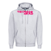 Heather Grey Teenage Head Print (Pink) Plain Zipper Hoodie - PixelFlow