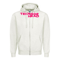 Oatmeal Heather Teenage Head Print (Pink) Plain Zipper Hoodie - PixelFlow
