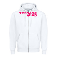 White Teenage Head Print (Pink) Plain Zipper Hoodie - PixelFlow