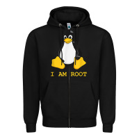 Black Linux Mascot Tux the Penguin I Am Root TShirt Men Women Kids Zipper Hoodie - PixelFlow