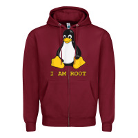 Burgundy Linux Mascot Tux the Penguin I Am Root TShirt Men Women Kids Zipper Hoodie - PixelFlow