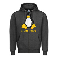 Charcoal Heather Linux Mascot Tux the Penguin I Am Root TShirt Men Women Kids Zipper Hoodie - PixelFlow