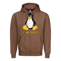 Chestnut Linux Mascot Tux the Penguin I Am Root TShirt Men Women Kids Zipper Hoodie - PixelFlow
