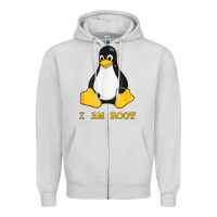 Dove Grey Linux Mascot Tux the Penguin I Am Root TShirt Men Women Kids Zipper Hoodie - PixelFlow