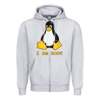 Heather Grey Linux Mascot Tux the Penguin I Am Root TShirt Men Women Kids Zipper Hoodie - PixelFlow