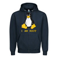 Navy Linux Mascot Tux the Penguin I Am Root TShirt Men Women Kids Zipper Hoodie - PixelFlow