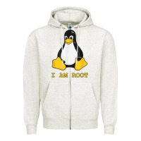 Oatmeal Heather Linux Mascot Tux the Penguin I Am Root TShirt Men Women Kids Zipper Hoodie - PixelFlow