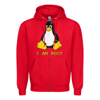 Red Linux Mascot Tux the Penguin I Am Root TShirt Men Women Kids Zipper Hoodie - PixelFlow