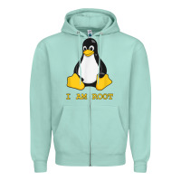 Seafoam Linux Mascot Tux the Penguin I Am Root TShirt Men Women Kids Zipper Hoodie - PixelFlow