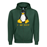 Sports Green Linux Mascot Tux the Penguin I Am Root TShirt Men Women Kids Zipper Hoodie - PixelFlow
