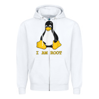 White Linux Mascot Tux the Penguin I Am Root TShirt Men Women Kids Zipper Hoodie - PixelFlow