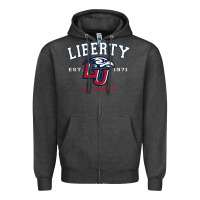 Charcoal Heather liberty university flames football lynchburg virginia sparky the eagle Zipper Hoodie - PixelFlow