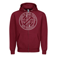 Burgundy Crass   There Is No  Authority But Yourself Classic Zipper Hoodie - PixelFlow
