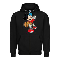 Black micky-playing-baseball-cartoon-illustration-- Zipper Hoodie - PixelFlow