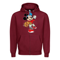 Burgundy micky-playing-baseball-cartoon-illustration-- Zipper Hoodie - PixelFlow