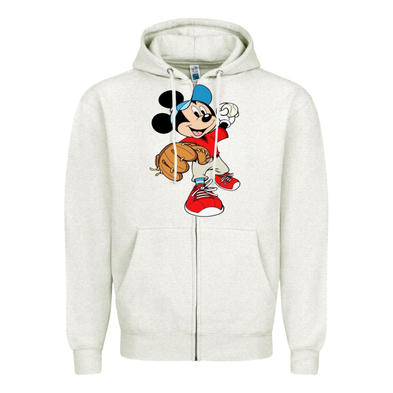 Micky-playing-baseball-cartoon-illustration-- Zipper Hoodie by PixelFlow | Teevron