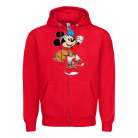 Red micky-playing-baseball-cartoon-illustration-- Zipper Hoodie - PixelFlow