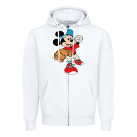 White micky-playing-baseball-cartoon-illustration-- Zipper Hoodie - PixelFlow