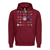 Burgundy american football team collage    wall art Zipper Hoodie - PixelFlow
