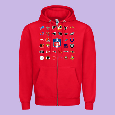 American Football Team Collage    Wall Art Zipper Hoodie Designed By Pixelflow