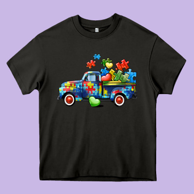 Autism Truck Heavy Core Tee Designed By Cowgirlartshop