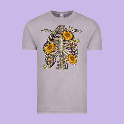 Mardi Gras Chest Sunflowers Skeleton Vintage Tee Designed By Fadigitalartstudio