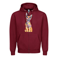 Burgundy Colorful Cat Zipper Hoodie - PixelFlow