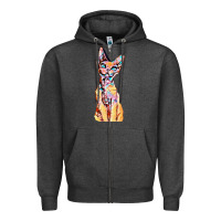 Charcoal Heather Colorful Cat Zipper Hoodie - PixelFlow