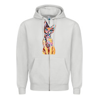 Dove Grey Colorful Cat Zipper Hoodie - PixelFlow