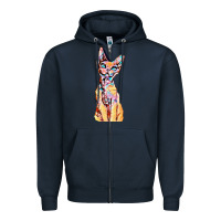 Navy Colorful Cat Zipper Hoodie - PixelFlow