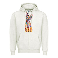Oatmeal Heather Colorful Cat Zipper Hoodie - PixelFlow