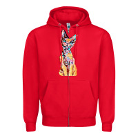 Red Colorful Cat Zipper Hoodie - PixelFlow