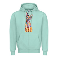 Seafoam Colorful Cat Zipper Hoodie - PixelFlow