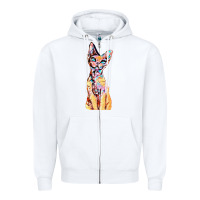 White Colorful Cat Zipper Hoodie - PixelFlow