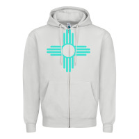 Dove Grey New Mexico Zia Sun in Turquoise Blue Zipper Hoodie - PixelFlow