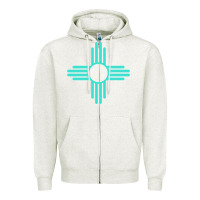 Oatmeal Heather New Mexico Zia Sun in Turquoise Blue Zipper Hoodie - PixelFlow