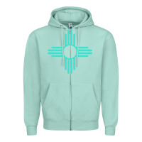 Seafoam New Mexico Zia Sun in Turquoise Blue Zipper Hoodie - PixelFlow