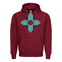 Burgundy New Mexico Zia Sun in Turquoise Blue Zipper Hoodie - PixelFlow